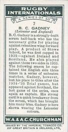1935 Churchman’s Rugby Internationals #7 Bernard Gadney Back